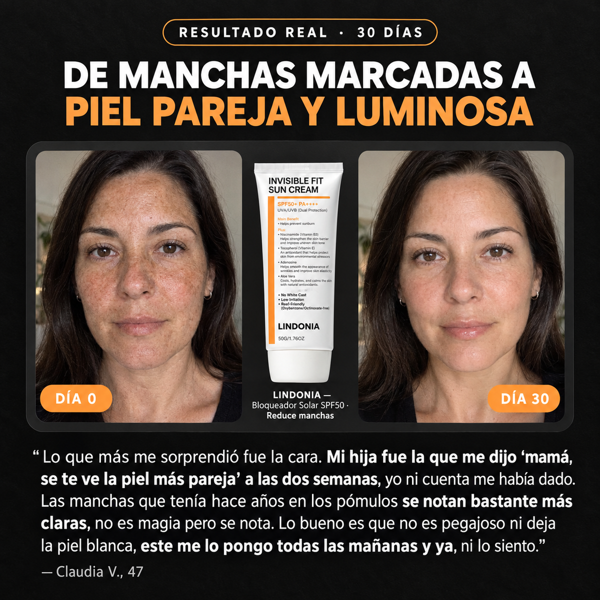LINDONIA – Bloqueador Solar Anti-Manchas y Melasma SPF 50+