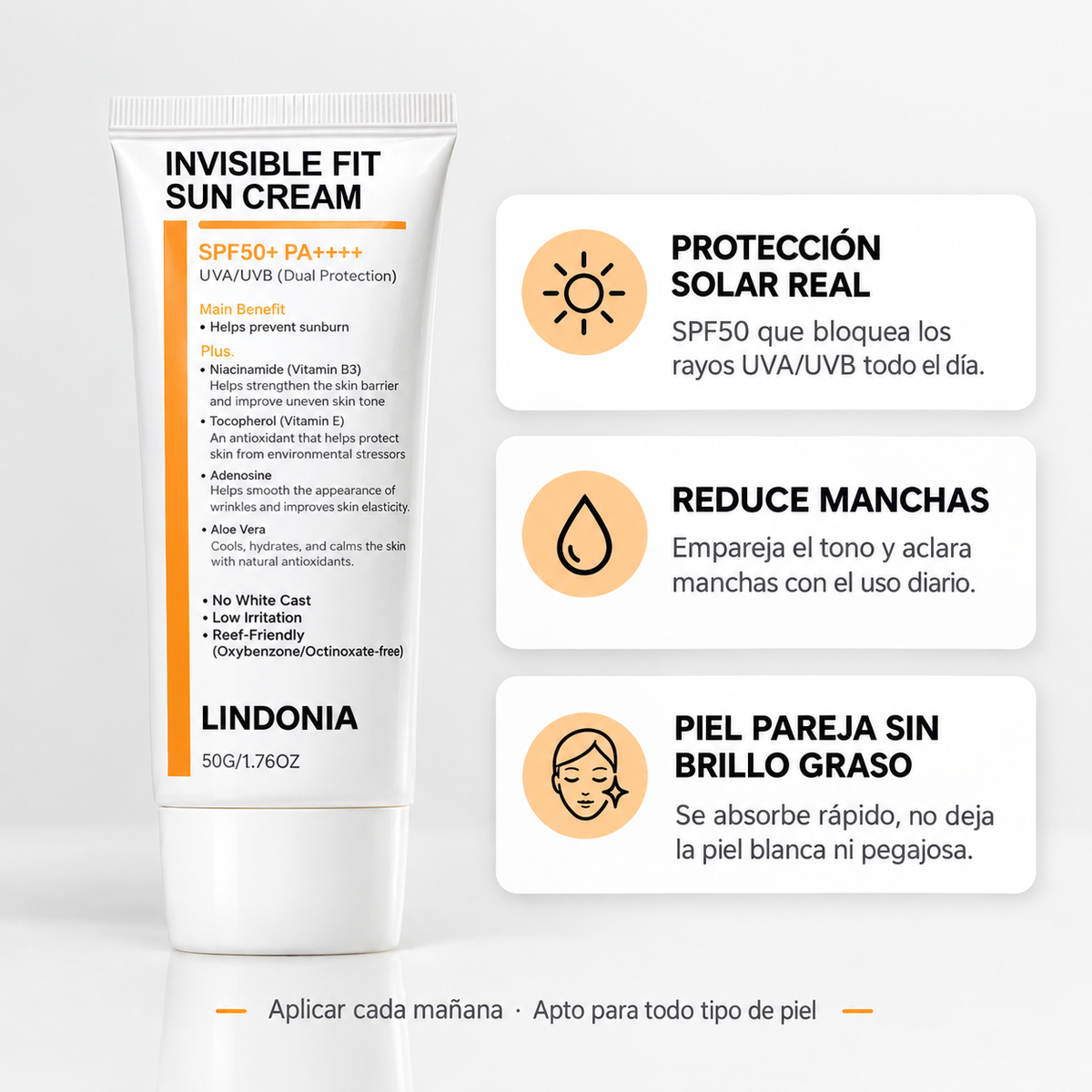 LINDONIA – Bloqueador Solar Anti-Manchas y Melasma SPF 50+